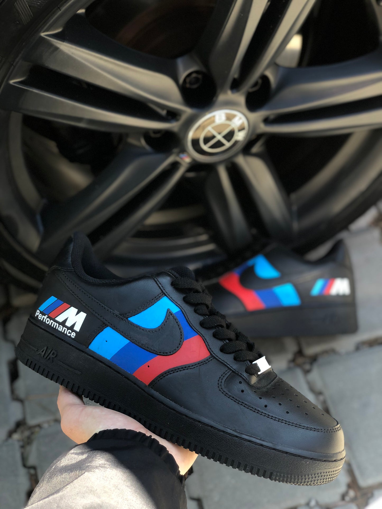 Hand-painted custom sneakers with car design by VK Customs