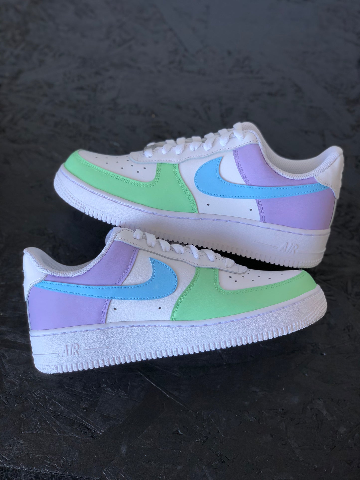 Hand-painted custom sneakers with abstract design by VK Customs