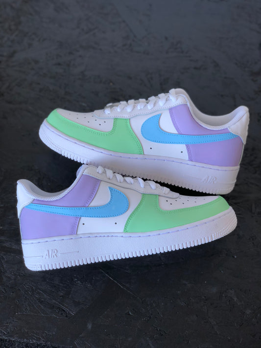 Hand-painted custom sneakers with abstract design by VK Customs
