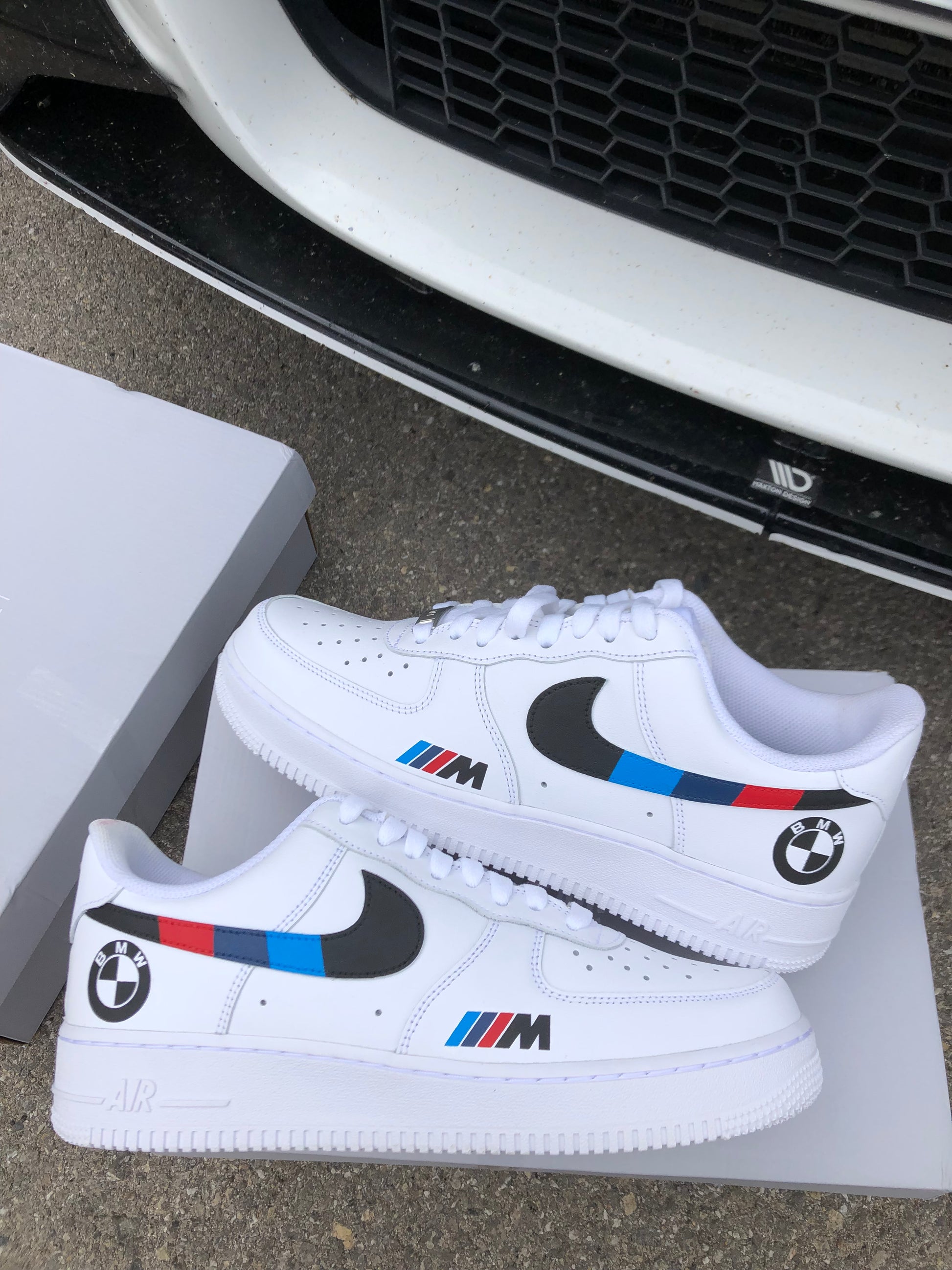 Hand-painted custom sneakers with car design by VK Customs