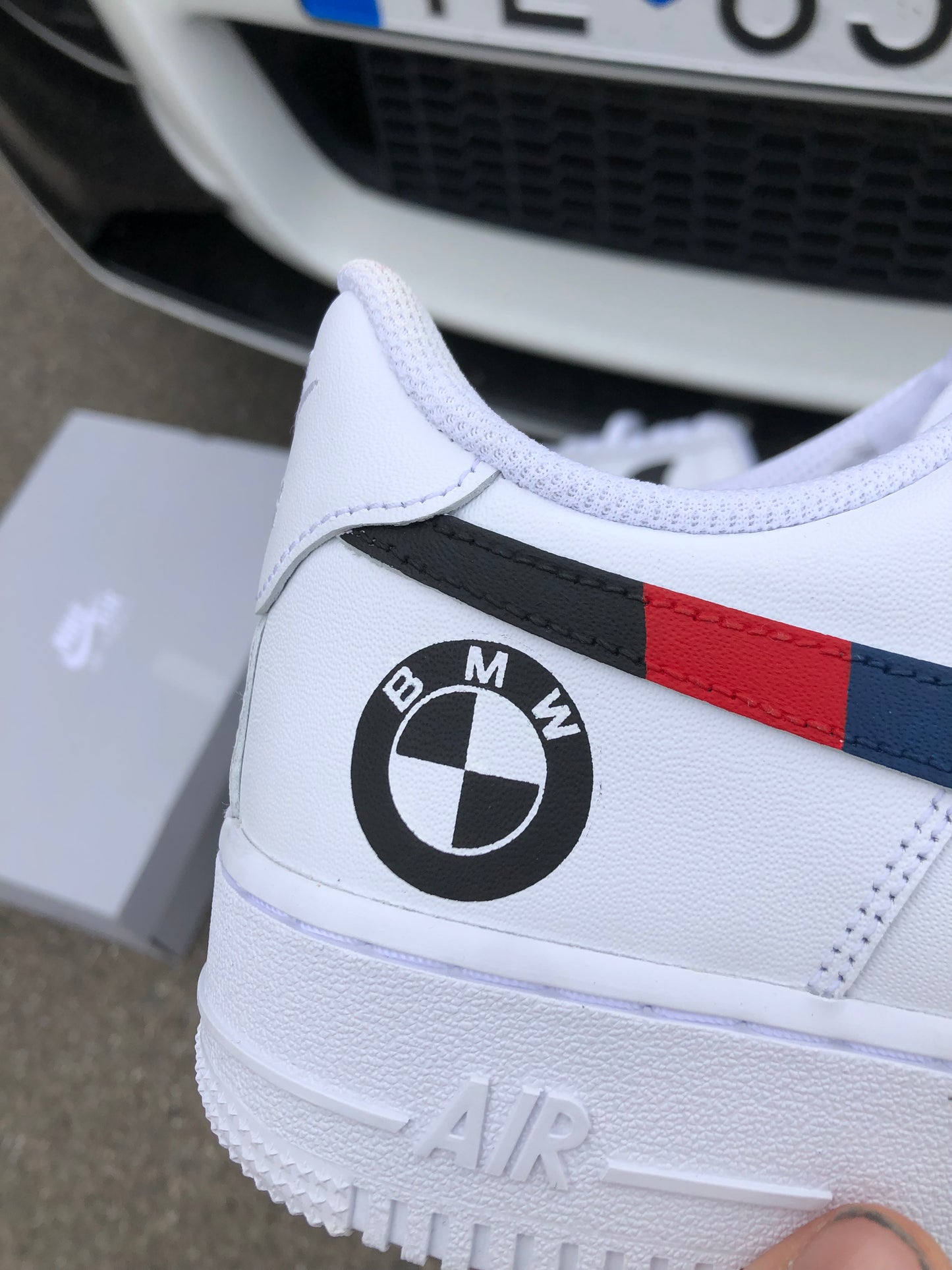 Hand-painted custom sneakers with car design by VK Customs