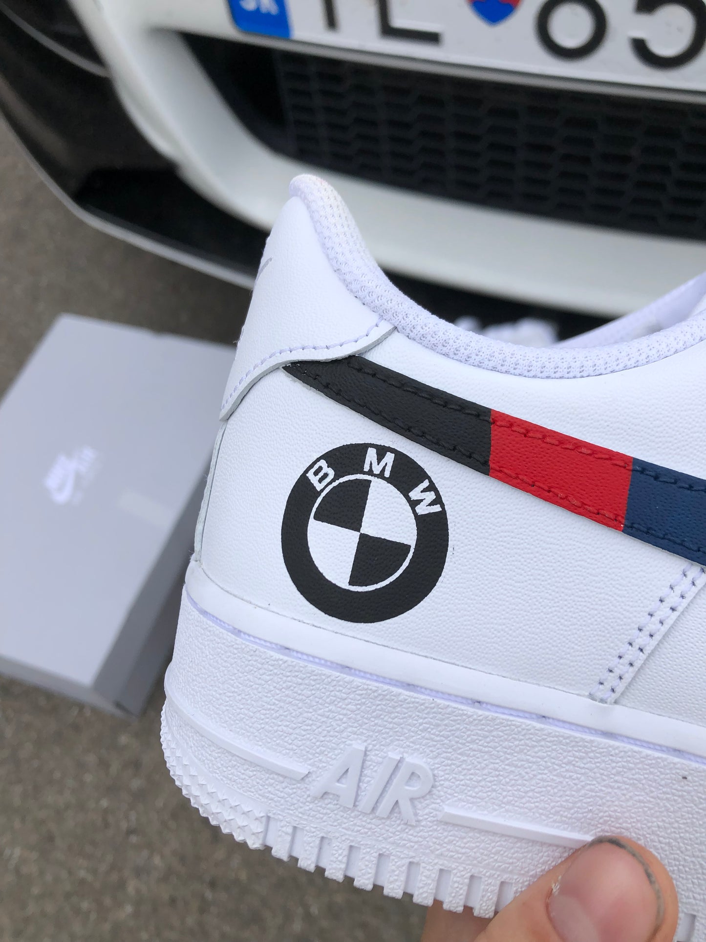 Hand-painted custom sneakers with car design by VK Customs