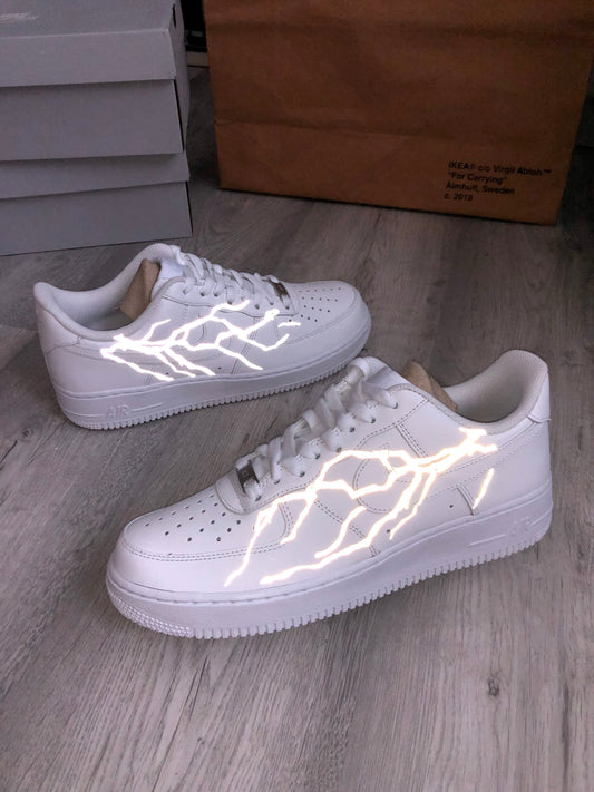 Hand-painted custom sneakers with reflective design by VK Customs
