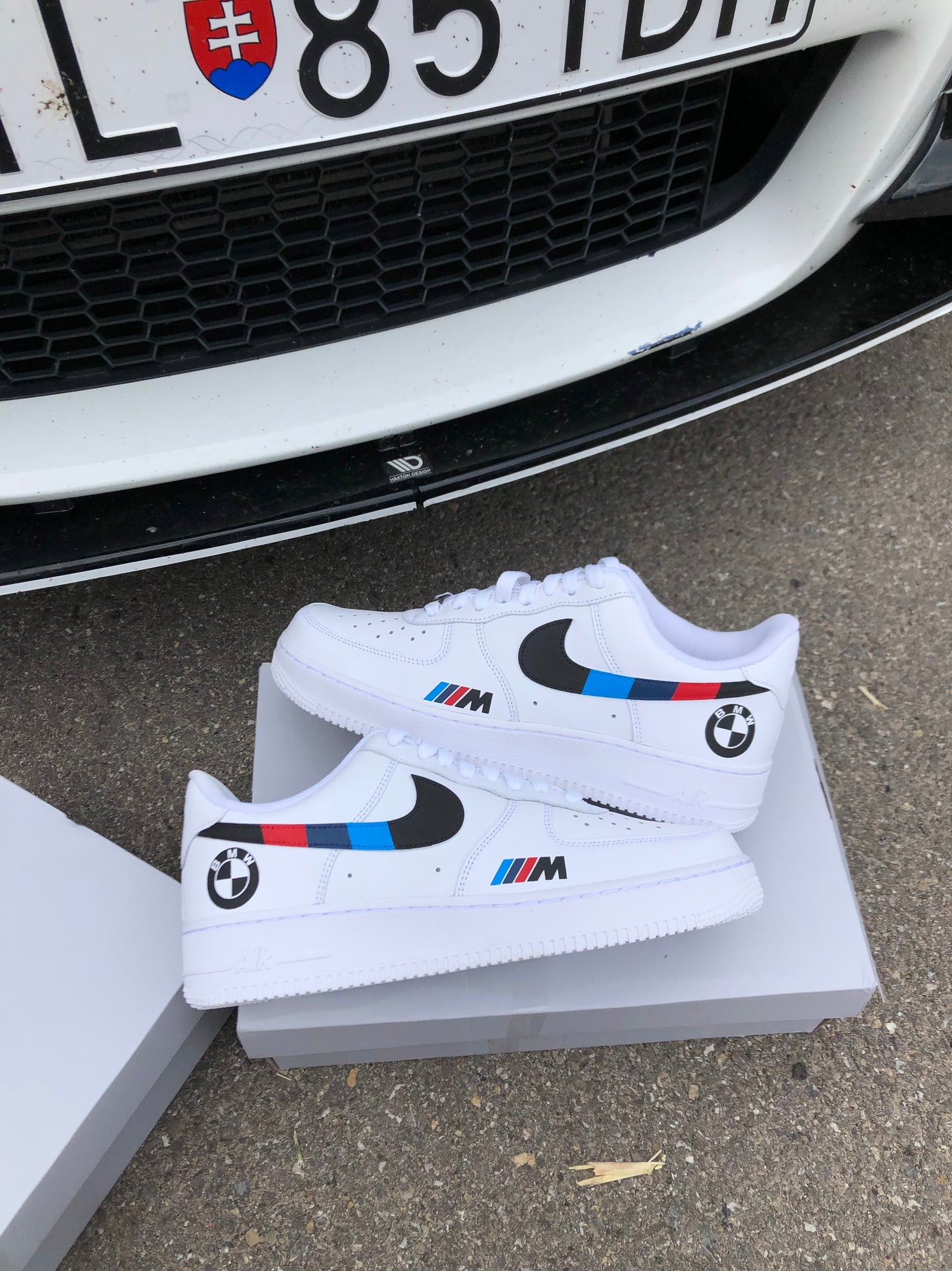 Hand-painted custom sneakers with car design by VK Customs