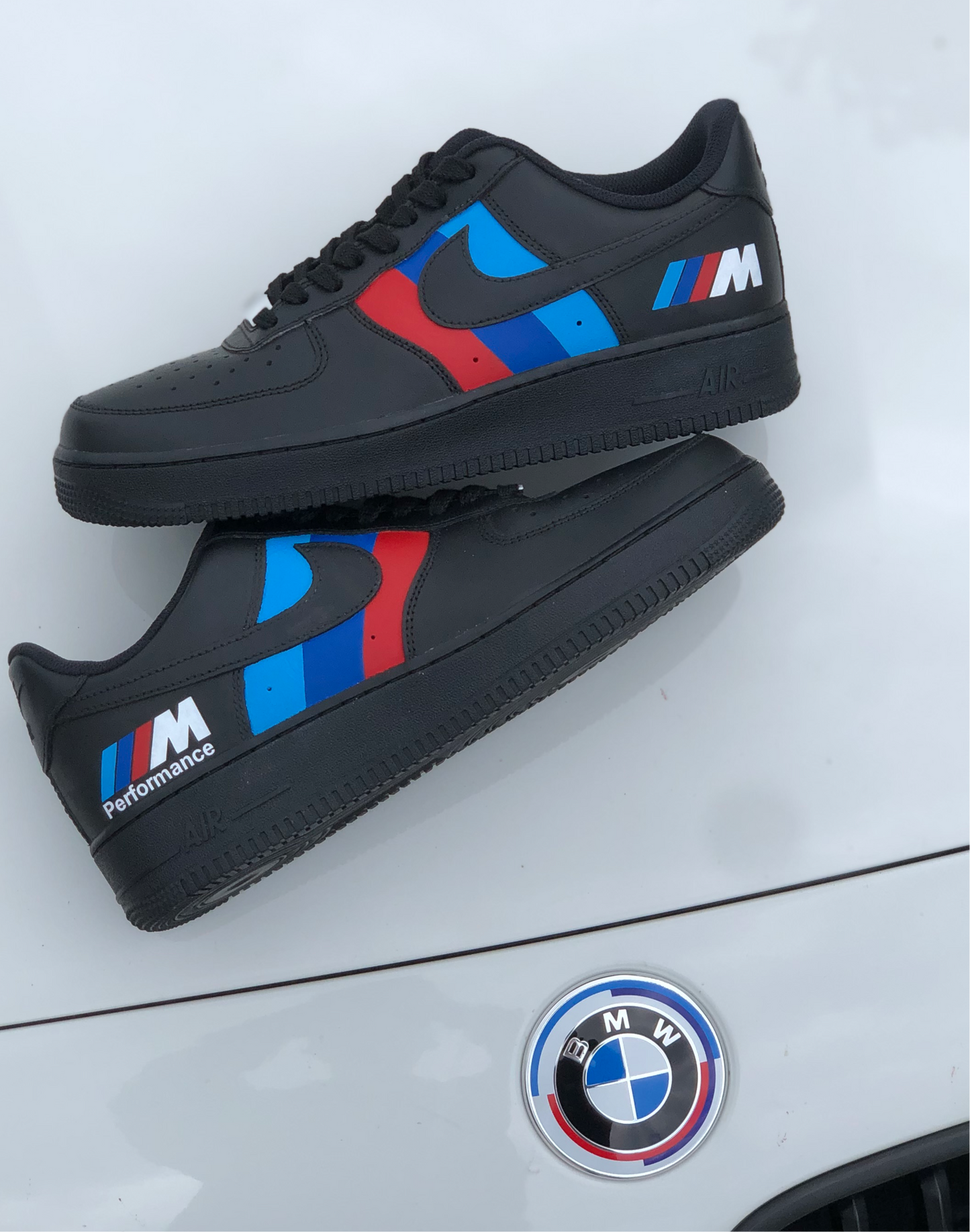 Hand-painted custom sneakers with car design by VK Customs